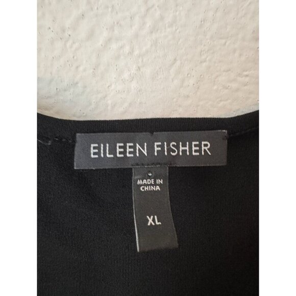 SOLD Eileen Fisher Tank Top Size XL 100% Silk $98 Black Scoop Neck Stretch - Picture 2 of 11